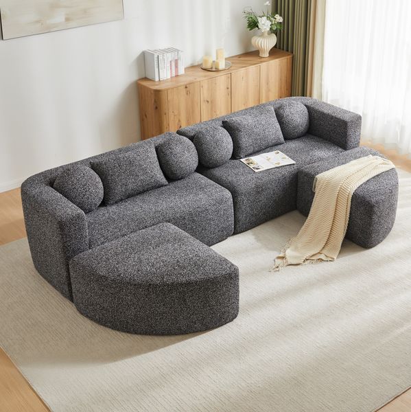 Schlafcouch 292 x 165 x 68 cm mit Schlaffunktion – modulares Sofa aus Chenille in Schwarz