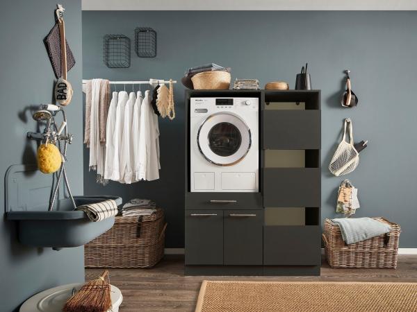 Waschmaschinenumbauschrank >LAUNDREEZY< in anthrazit - 117,5x162x67,5 (BxHxT)