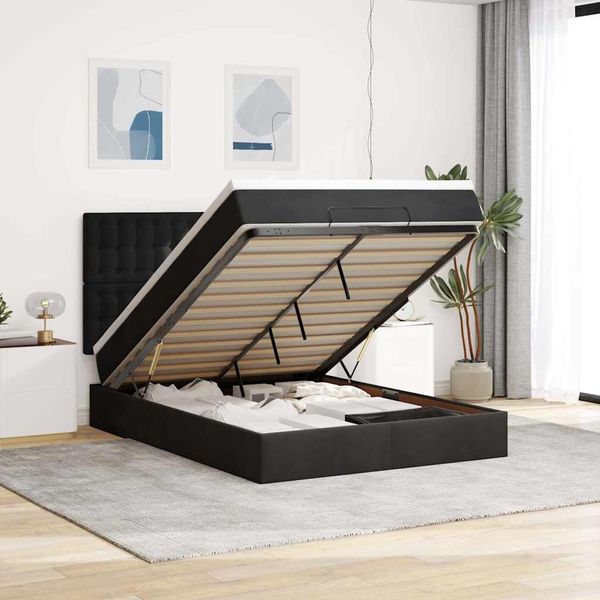 vidaXL Ottoman-Bett mit Matratzen Schwarz 140x200 cm Samt 3313621