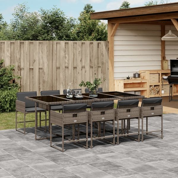 vidaXL 9-tlg. Garten-Essgruppe mit Kissen Grau Poly Rattan 3278047