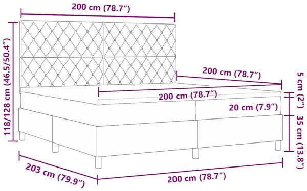 vidaXL Boxspringbett mit Matratze Hellgrau 200 x 200 cm Samt 3339788 Bild 11
