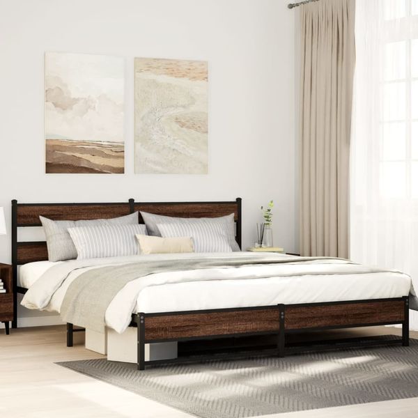 vidaXL Metallbett ohne Matratze Braun Eichen-Optik 180x200 cm 3308512