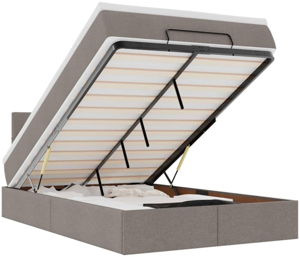 vidaXL Ottoman-Bett mit Matratze & LEDs Taupe 120x200 cm Stoff 3312302