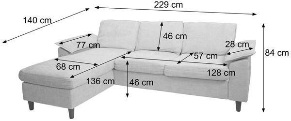 Mendler 'HWC-O71' Sofa-Garnitur, L-Form, Liegefläche links/rechts, Stoff beige, 84 x 229 x 140 cm Bild 3