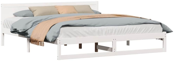 vidaXL Bettrahmen mit Kopfteil Weiß 180 x 200 cm Massives Kiefernholz 873263 Bild 2