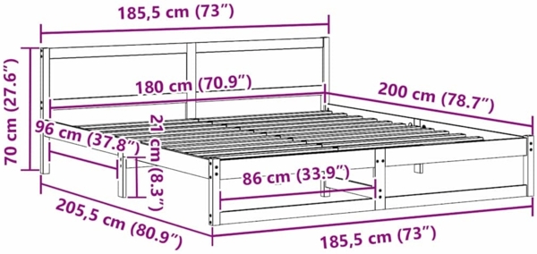 vidaXL Bettrahmen mit Kopfteil Weiß 180 x 200 cm Massives Kiefernholz 873263 Bild 9