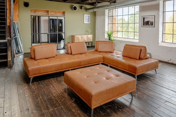 KAWOLA Sofa WIOLO Ecksofa Leder mit Hocker cognac 83 x 350 x 350 cm