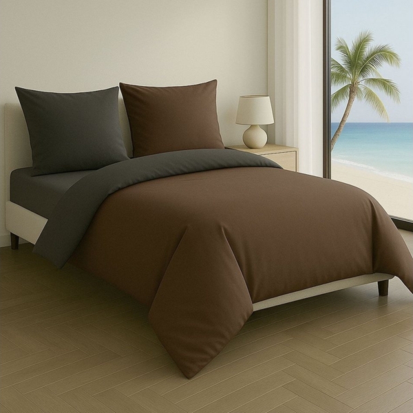 Leonado Vicenti Bettwäsche Luxus Satin-Bettwäsche aus 100 % Baumwolle, Satin, 2 teilig, Wendebettwäsche, hochwertig, dezenter Glanz, Unifarben, Anthrazit Bild 2