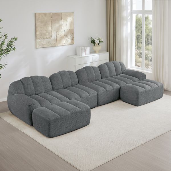 4-Sitzer Wohnlandschaft H 79 x T 366 x B 165 cm aus granuliertem Fleece, modular, rahmenlos, U-/L-Form