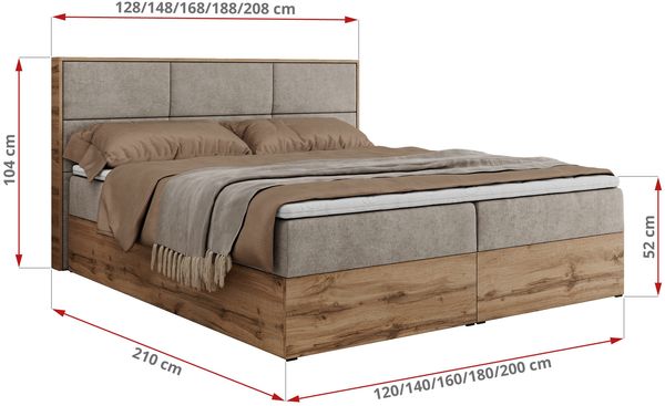 Boxspringbett mit Kopfteil und Topper, Polsterbett - ALBERO 2 - 140 x 200 cm - Beige Stoff - H3 Bild 6