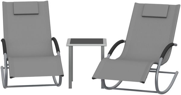 GarveeHome 3-Teiliges Outdoor-Lounge-Set Mit 2 Liegen Und 1 Couchtisch, Textilene-Schaukelstuhl Mit Gebogenem Metallrahmen, Liegestuhl Mit Kissen, Für Poolbereich, Terrasse Und Garten