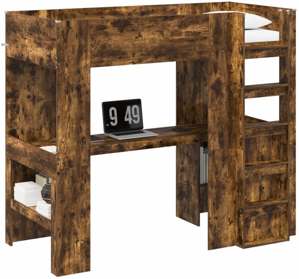 vidaXL Etagenbettgestell mit Schreibtisch Geräucherte Eiche 3410447