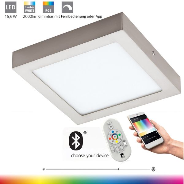 Eglo 33319 LED Aufbauleuchte Crosslink FUEVA-C nickel-matt L:22. 5cm B:22. 5cm H:4cm dimmbar 2700-6500K mit Connect Funktion
