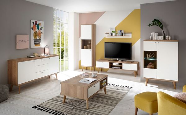 Wohnzimmer Set Merle 460cm eiche riviera / weiß matt Wohnwand Sideboard