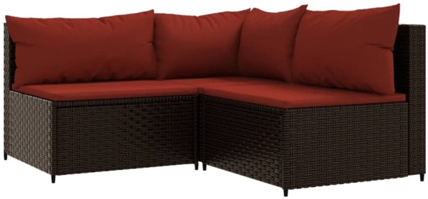 vidaXL 3-tlg. Garten-Lounge-Set mit Kissen Braun Poly Rattan 319812