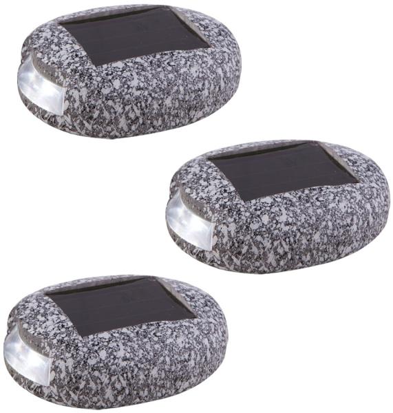 3er Set LED Solarleuchte, Stein Design, grau, L 8,5 cm