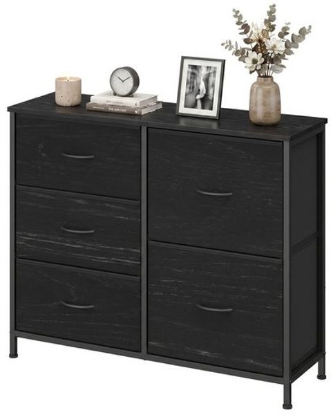 SONGMICS Kommode mit 5 Schubladen, Schubladenschrank mit Metallgestell, 98,7 x 30 x 74,7 cm, Schwarz