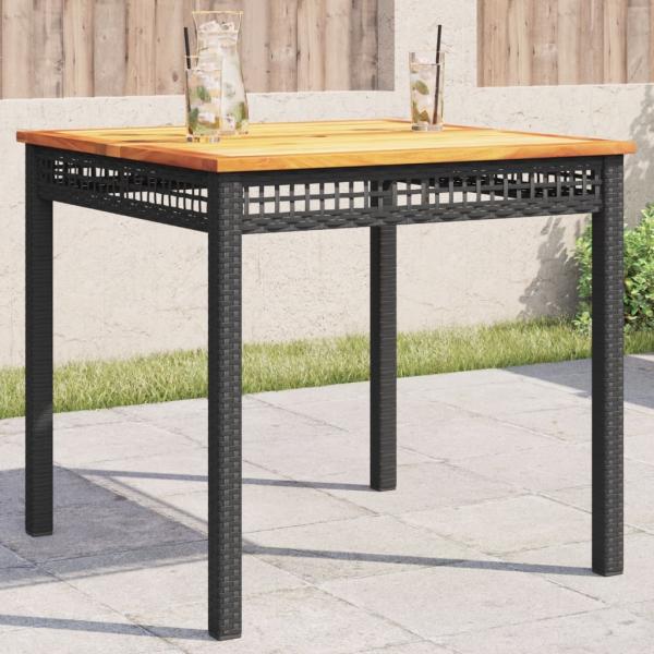 vidaXL Gartentisch Schwarz 80x80x75 cm Poly Rattan Akazienholz 366273