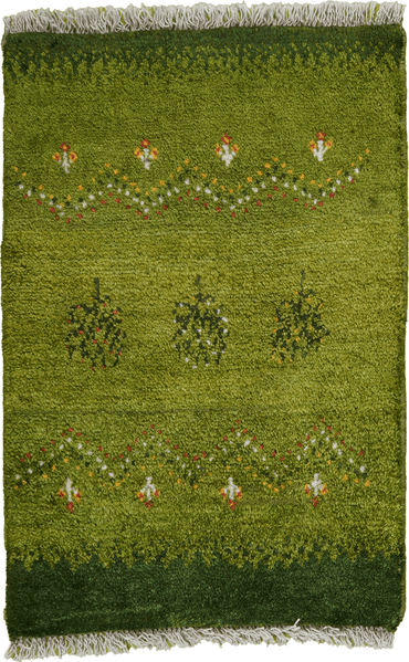 Looma 'Darab' Gabbeh Sonnat handgeknüpft, Schurwolle Grün, 59x89 cm