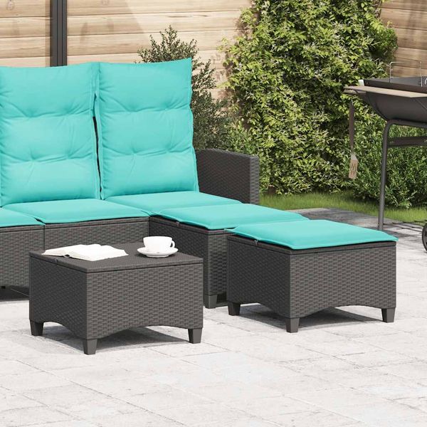 vidaXL Gartenhocker mit Kissen 2 Stk. Schwarz 55x55x36 cm Poly Rattan 4108253