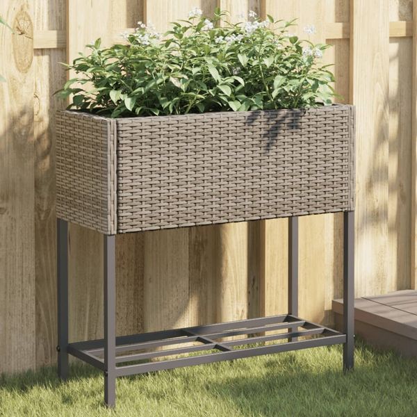 Hochbeete mit Ablage 2 pcs, Blumenkasten Blumentopf Grau 70 x 28 x 70 cm Poly Rattan