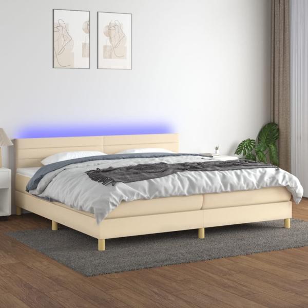 Boxspringbett mit Matratze & LED Stoff Creme 200 x 200 cm, Härtegrad: H2 [3133826]