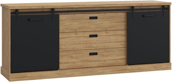 FORTE Kaszimiro Sideboard, Holzwerkstoff, Braun/Schwarz, 213,4 x 88,2 x 52 cm Bild 3