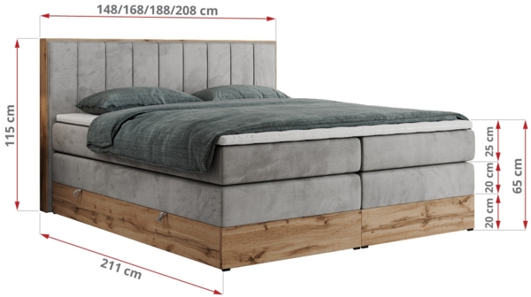 Boxspringbett BELLISSIMO KING, Doppelbett mit Multipocket-Matratze, Polsterbett mit Kopfstütze - 180 x 200 cm - Hellgrau Velvet - H4 Bild 5