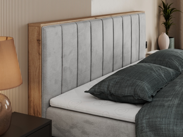 Boxspringbett BELLISSIMO KING, Doppelbett mit Multipocket-Matratze, Polsterbett mit Kopfstütze - 180 x 200 cm - Hellgrau Velvet - H4 Bild 3