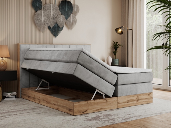 Boxspringbett BELLISSIMO KING, Doppelbett mit Multipocket-Matratze, Polsterbett mit Kopfstütze - 180 x 200 cm - Hellgrau Velvet - H4 Bild 2