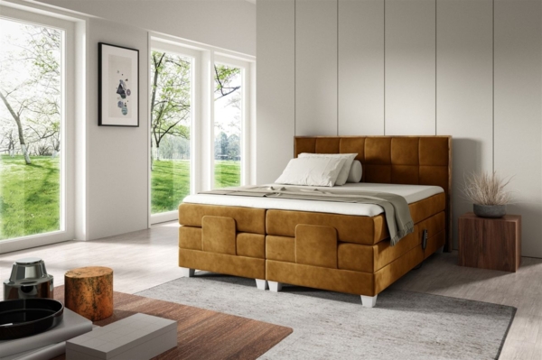 Boxspringbett Elektrisch Bett HENRY 120x200cm in Stoff Fresh Senfgelb