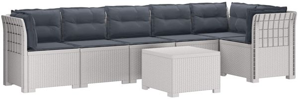 vidaXL 6-Sitzer Garten Sofa mit Kissen Rattan Look PP Weiß 3444133
