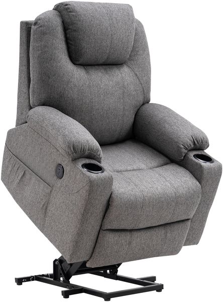M MCombo elektrisch Aufstehhilfe Fernsehsessel Relaxsessel 7040 Massage Heizung elektrisch verstellbar USB-Anschluss (Grau-Stoff)