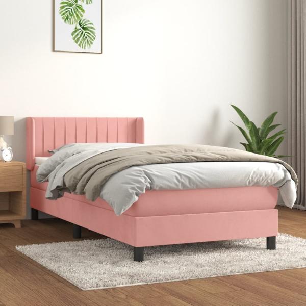 vidaXL Boxspringbett mit Matratze Rosa 90x190 cm Samt 3131056