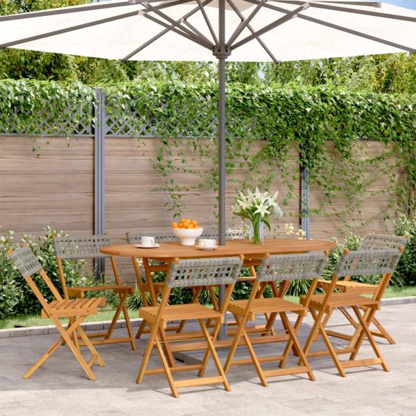 vidaXL Gartenstühle 8 Stk. Klappbar Grau Poly Rattan & Massivholz 3214597