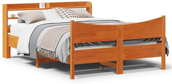 vidaXL Massivholzbett mit Kopfteil Wachsbraun 120x200 cm Kiefer 3307049