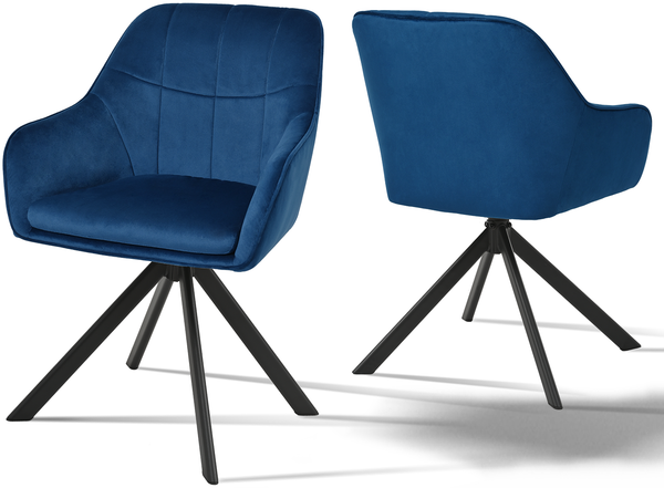 GOEURVANT 1437 Esszimmerstühle 2er-Set, 360° Drehbar, Samt - Preußischblau