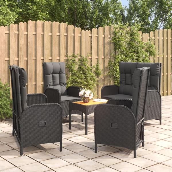 vidaXL 5-tlg. Garten-Essgruppe mit Kissen Schwarz Poly Rattan 3185088