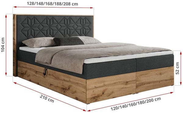 Boxspringbett mit Kopfteil und Topper, Polsterbett - NESSI - 120 x 200 cm - Dunkelgrau Stoff - H3 - Topper T25 Bild 5