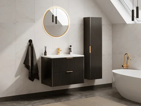 Vente-unique - ZEVARA Bathroom furniture set Holz, Platte Schwarz - B 46 cm x H 57 cm x L 80 cm