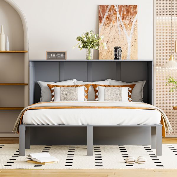 Klappbett Vertikalbett 140x200 cm Grau Weiss Platzsparendes Bett Schrankbett Klappbett System Multifunktionsbett Singlebett Jugendzimmer Kleine Wohnung Stauraum Bett Fitness Raum Optimierung