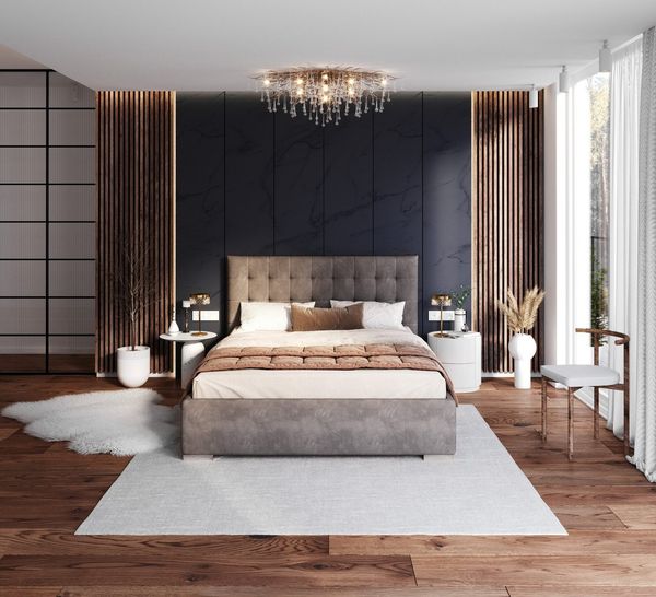 FDM Polsterbett Elegant - Stauraum & modernes Design 120x200 140x200 160x200 180x200cm (MADE IN EU - mit hochwertigem Velours Bezug, Bettrahmen, Bett, Optional mit Matratze bestellbar, Mit großem Kopfteil für Komfort - Bettkasten mit Hubrahmen), Metall...