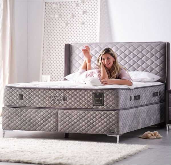 BAMBI YATAK Boxspringbett, Bambi Thermo Control, Bett mit Bettkasten 140x200 160x200 180x200 cm (Matratze mit Topper, 1 x H3 Mittelfest Matratze, 2 x Bettkasten, 1 x Bettkopfteil), Taschenfederkern, Matratzenhöhe: 29 cm