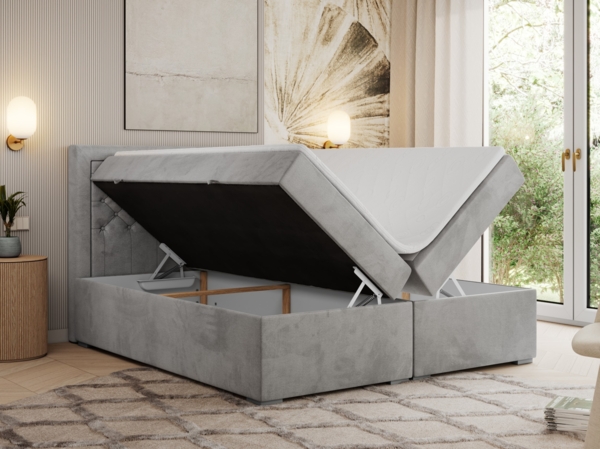 Boxspringbett, Modern Bett mit Multipocket-Matratze und zwei Bettkästen - JASIR - 200 x 200 cm - Hellgrau Velvet - H4 Bild 2