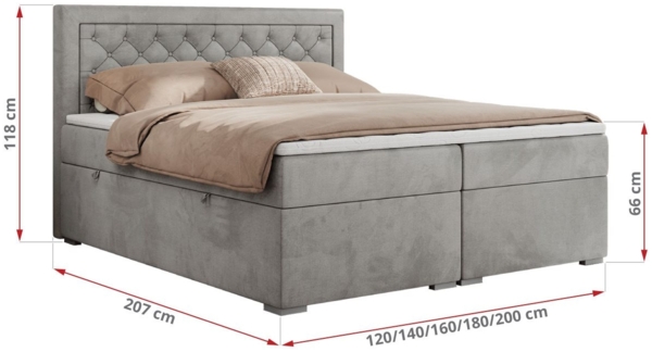 Boxspringbett, Modern Bett mit Multipocket-Matratze und zwei Bettkästen - JASIR - 200 x 200 cm - Hellgrau Velvet - H4 Bild 5