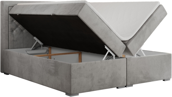 Boxspringbett, Modern Bett mit Multipocket-Matratze und zwei Bettkästen - JASIR - 200 x 200 cm - Hellgrau Velvet - H4 Bild 4