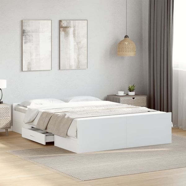 vidaXL Bettgestell mit Schubladen Weiß 135 x 190 cm Holzwerkstoff 3280314