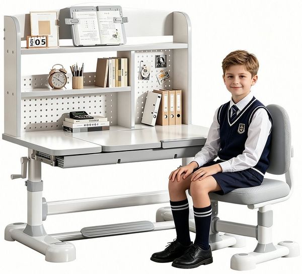 Rutaqian Kinderschreibtisch Kinder Schreibtisch Set höhenverstellbar mit Stuhl ergonomisch, Höhenverstellbar, ergonomisch, mit Stauraum, stabil & langlebig