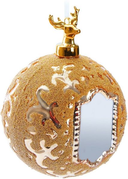 BRUBAKER Weihnachtsbaumkugel Premium Weihnachtskugel - Royal Deer - 10 cm Baumkugel mit Spiegel (1 St), Glas Christbaumkugel mit Gold Muster und Hirsch Figur - Handarbeit