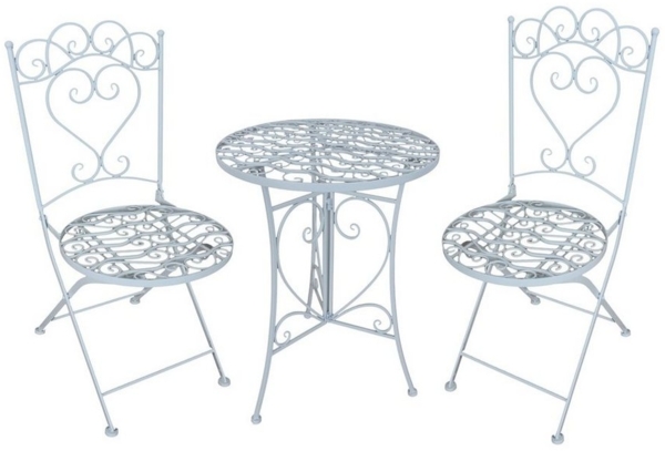 HTI-Living Küchentisch Essgruppe 3-teilig Curly Creme (Set, 3-St, 1x Tisch und 2x Stühle), Sitzgruppe Metall Nostalgisch